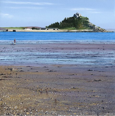 LE674 One Fine Day - a detailed print of Mounts Bay & St Michael's Mount by artist Nicholas Smith