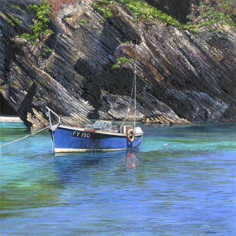 LE809 Tranquil Moorings Portloe - a detailed print of Portloe by artist Nicholas Smith