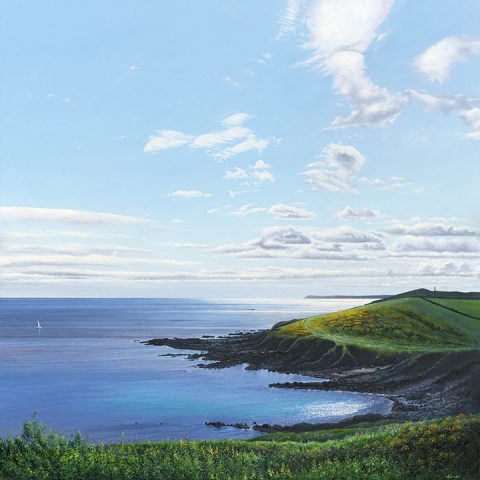LE834 Coastal Path to Gribbin Head - a detailed print of a stretch of Cornish coastline by artist Nicholas Smith
