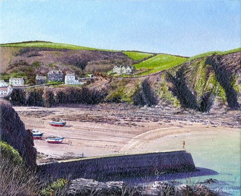 OE1 Port Isaac - a detailed print of a Cornish harbour by artist Nicholas Smith